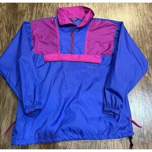 Vintage 80s Merit Men L Windbreaker Blue Fuchsia Color Block Jacket Packable
